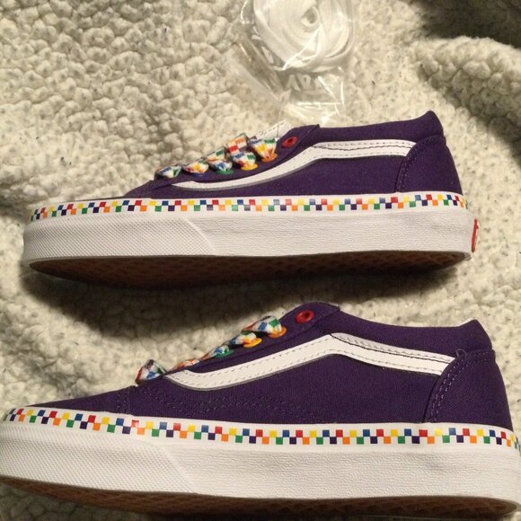 Vans Sneakers Old Skool Rainbow Checkerboard Purple Skate Shoes Kid's Size 2 NEW - Picture 3 of 5